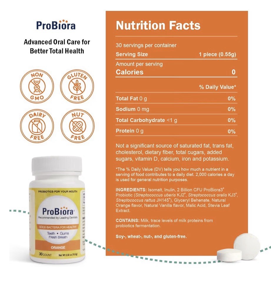 2 Pack ProBiora Probiotic Oral Care Supplement Gum Teeth Health Chewable Orange