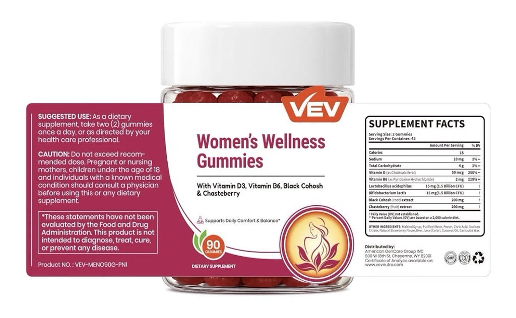 VEV Women’s Wellness Gummies Menopause Supports Daily Comfort & Balance 90gummie