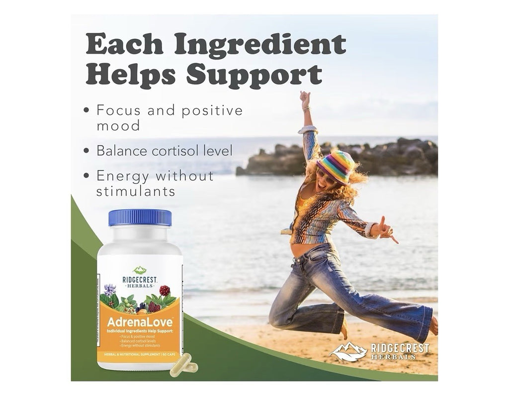 Ridgecrest Herbals AdrenaLove Stress Energy Focus Mood Support Supplement 60caps