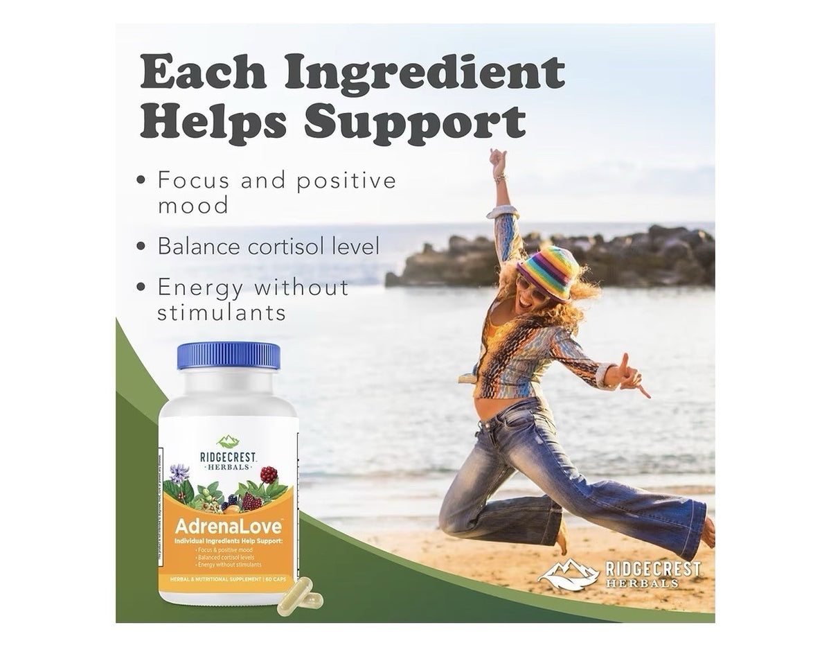 Ridgecrest Herbals AdrenaLove Stress Energy Focus Mood Support Supplement 60caps