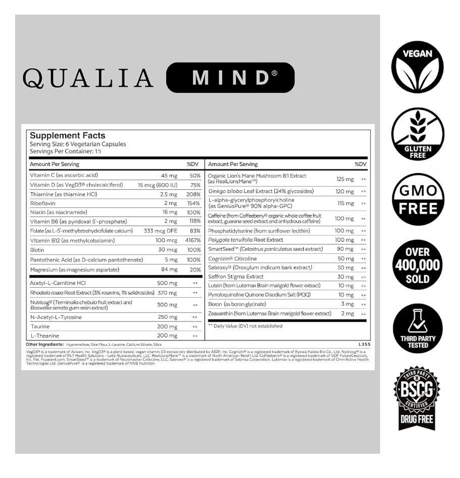 2 Pack Qualia Mind Focus Memory Drive The Ultimate Blend For Brain Health
