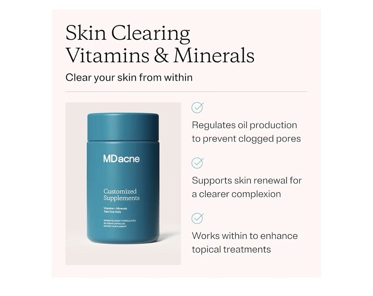 MDacne Vitamins + Minerals Clear Calm Skin Redness Customized Supplements 3 Pack