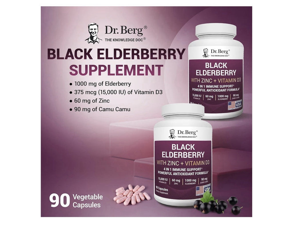 Dr. Berg Black Elderberry With Zinc Vitamin D3 Immune Support Antioxidant 90Caps