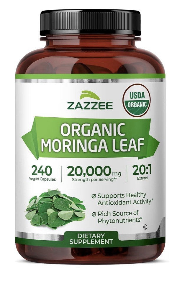 Zazzee Organic Moringa Leaf Antioxidant Rich Source of Phytonutrients 240capsule
