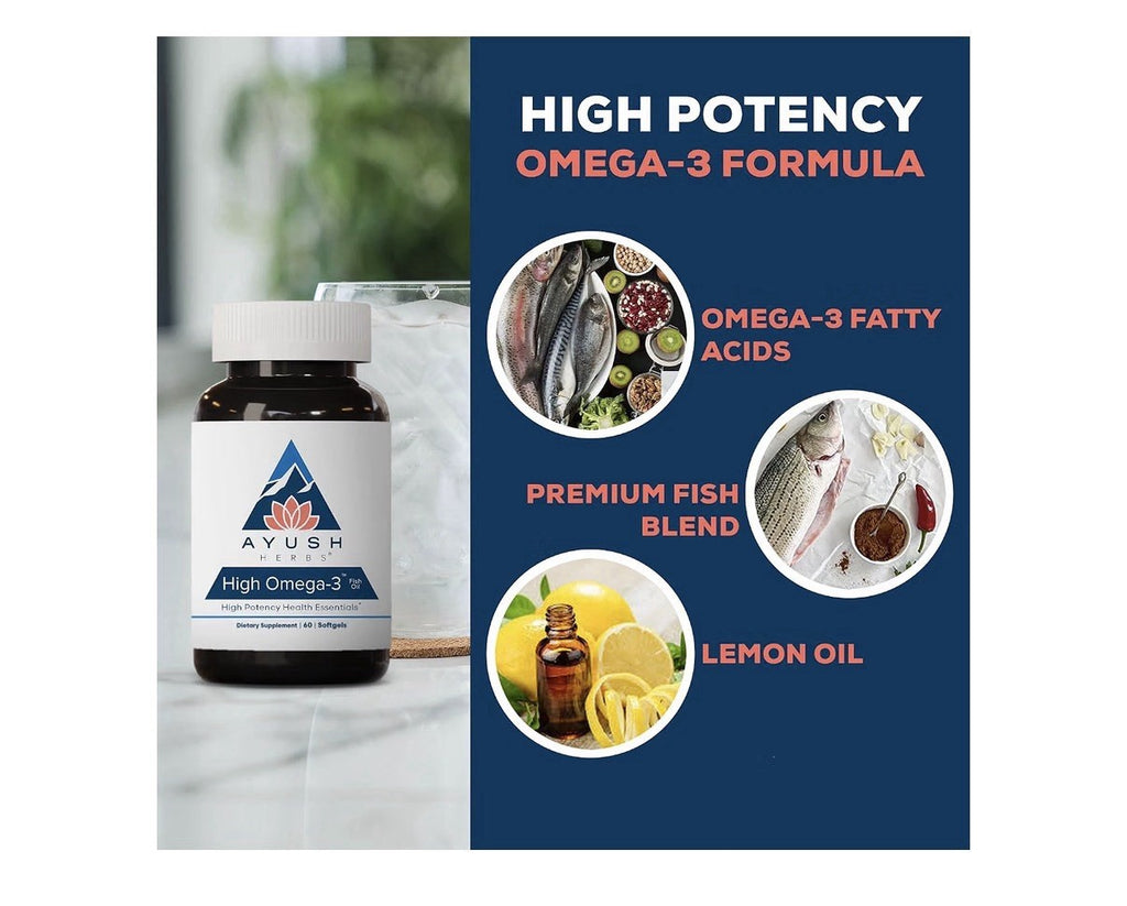 Ayush Herbs High Omega 3 Fish Oil EPA DHA For Women &Men 60 Softgel Lemon Flavor