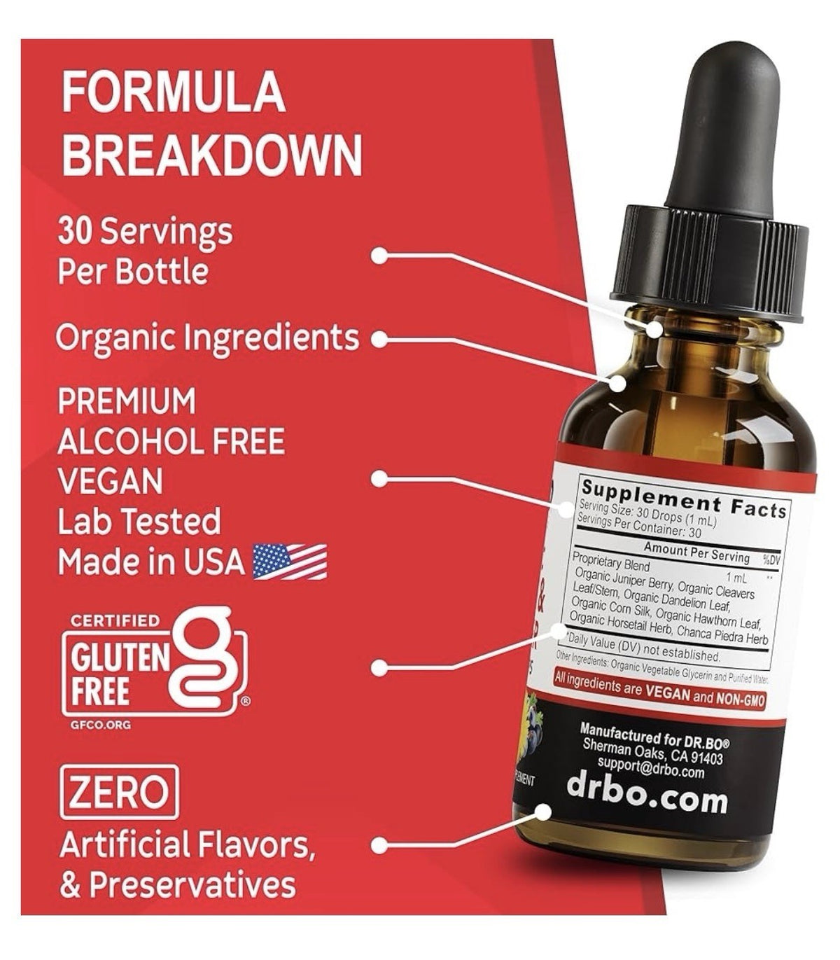 dr.bo Herbals Kidney&Bladder Liquid Drops Renal Kidney Cleanse Detox Urinary 1oz