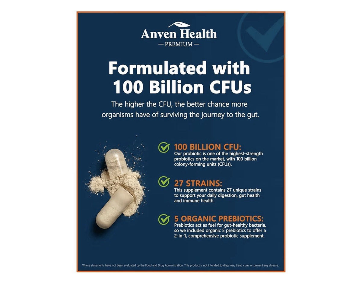 2Pack Anven Health Probiotic Prebiotic 100 Billion CFU for Men, Women 27 Strains