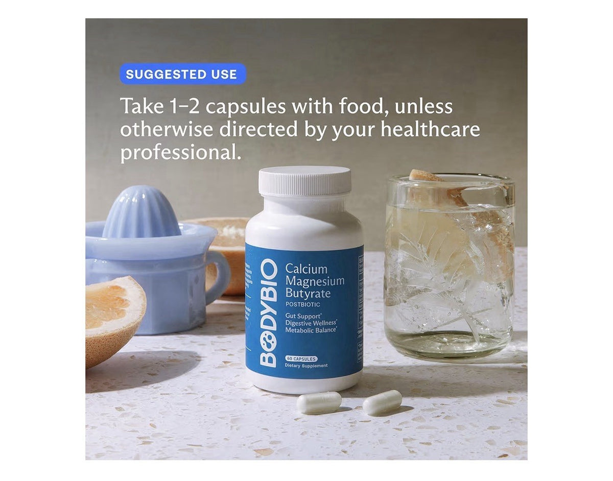 BodyBio Calcium Magnesium Butyrate Postbiotic Gut Digestive Bloat Support 250cap