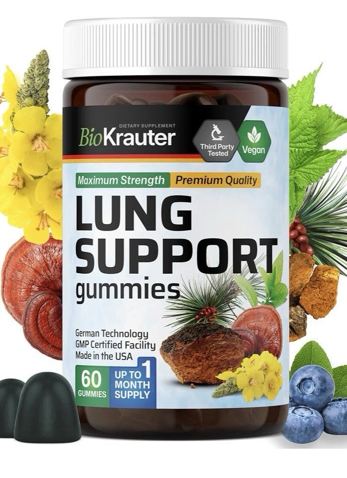BIO KRAUTER Lung Support Gilummies Detox Respiratory Support 60 Mullein Gummies