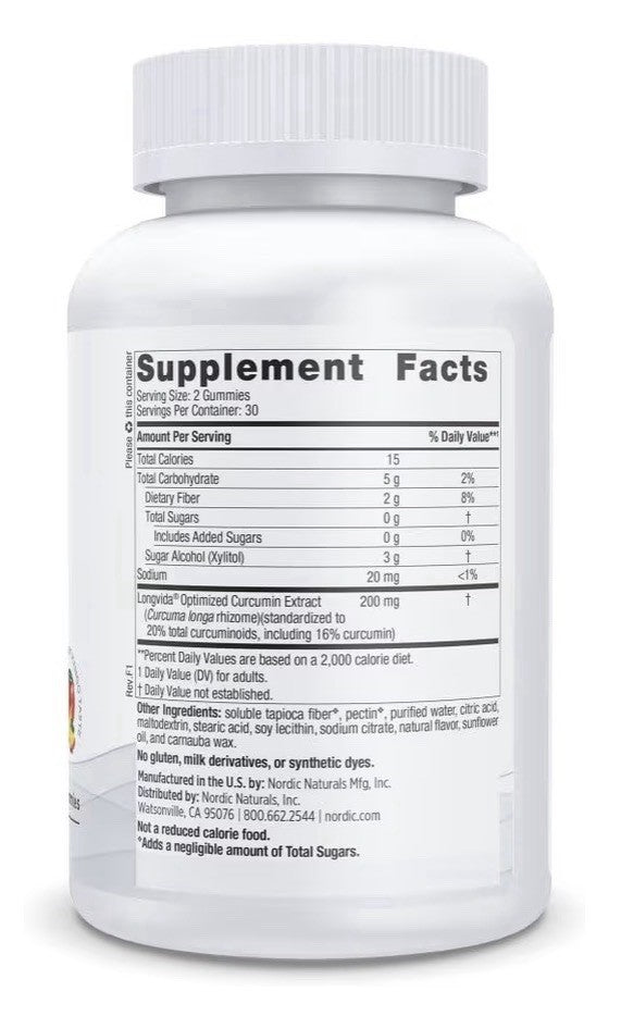 Nordic Naturals Zero Sugar Curcumin Gummies 200mg Mango 60 Gummies 30 Servings