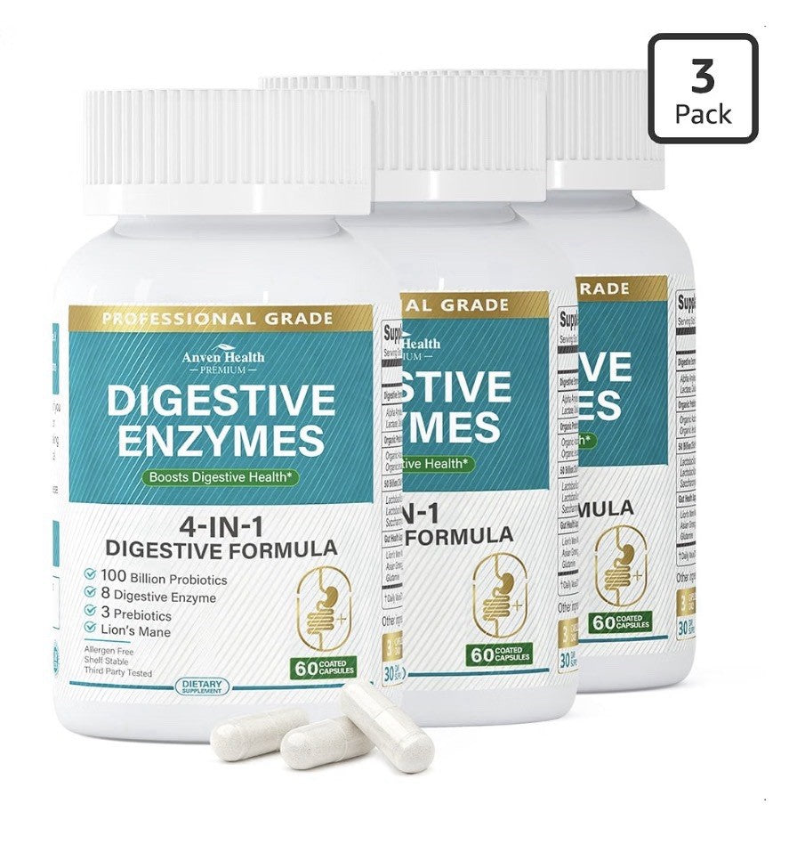 3Pack Anven Health Digestive Enzymes 1 in 4 Digestive Formula Men & Women 100CFU
