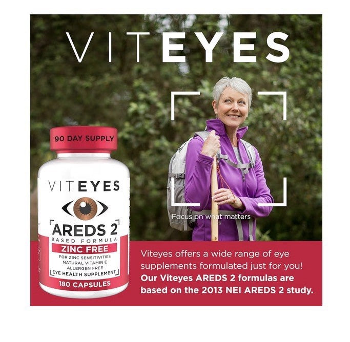 Viteyes AREDS 2 Zinc Free Macular Support Allergen Free Eye Vision Health 180cap