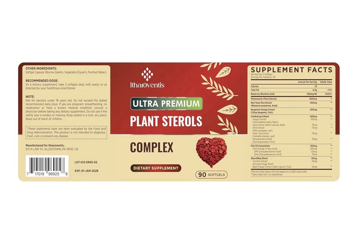 Itharoventis Cholesterol Supplements with Plant Sterols Niacin 90 Softgels