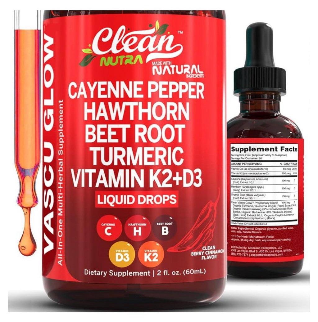 Clean Nutra Cayenne Pepper Drops Vascu Glow Supplement Liquid Drops 2oz