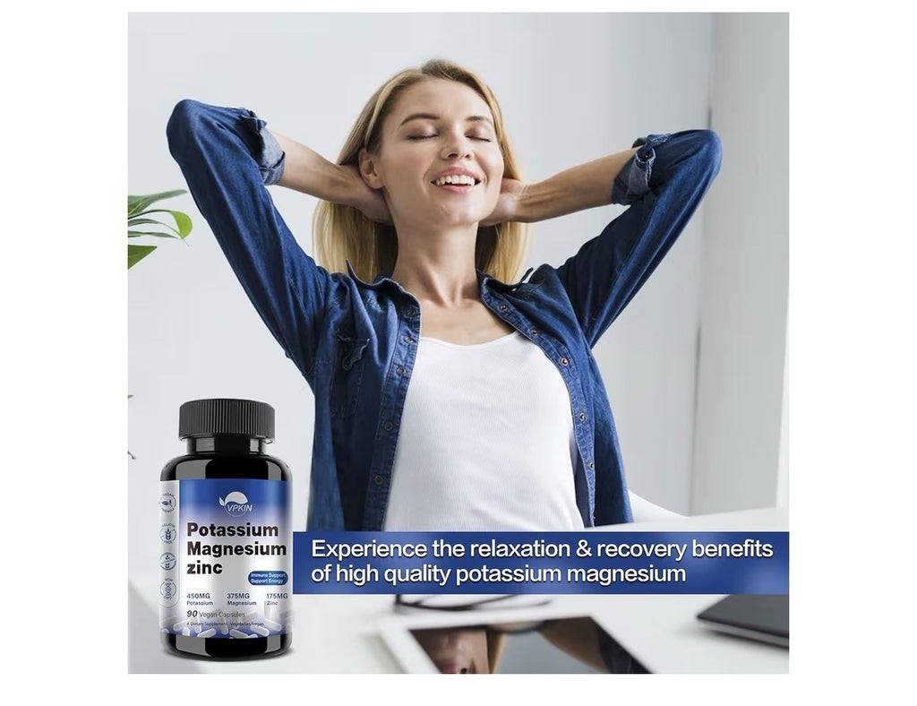 VPKIN Potassium Magnesium Zinc Supplement Immune Energy Support 90 Capsules