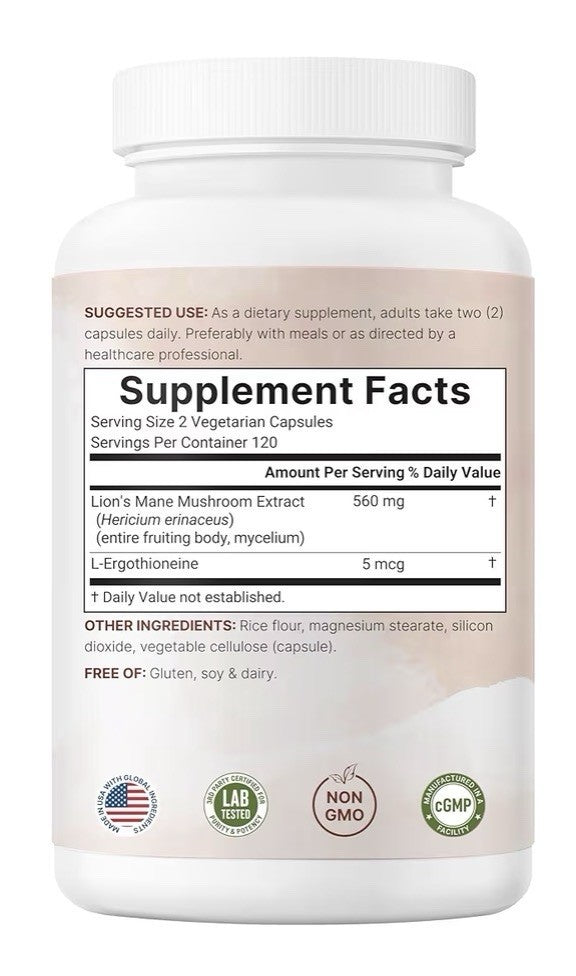 Micro Ingredients Lion’s Mane Mushroom with L-Ergothioneine 240 Capsules