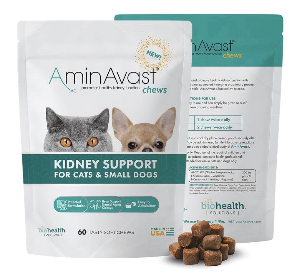 AminAvast Chews Kidney Support Cats & Small Dogs Kidney Function 300mg 60 Chews