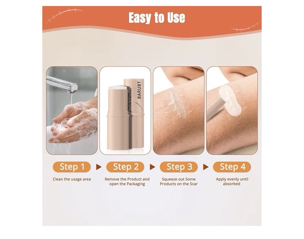 2 Pack BARUBT Scar Solutions Silicone Scar Stick All Skin Types New Old Scars