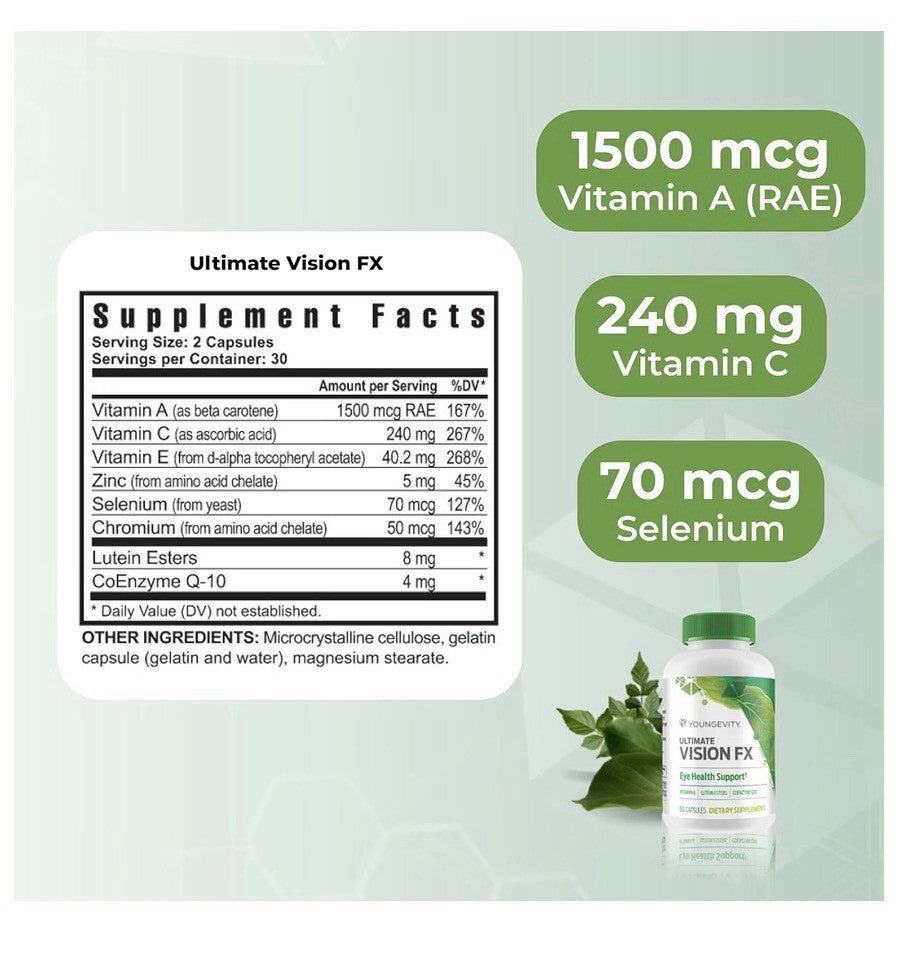 Youngevity Ultimate Vision FX Eye Health Support Vitamin & Minerals Blend 60caps