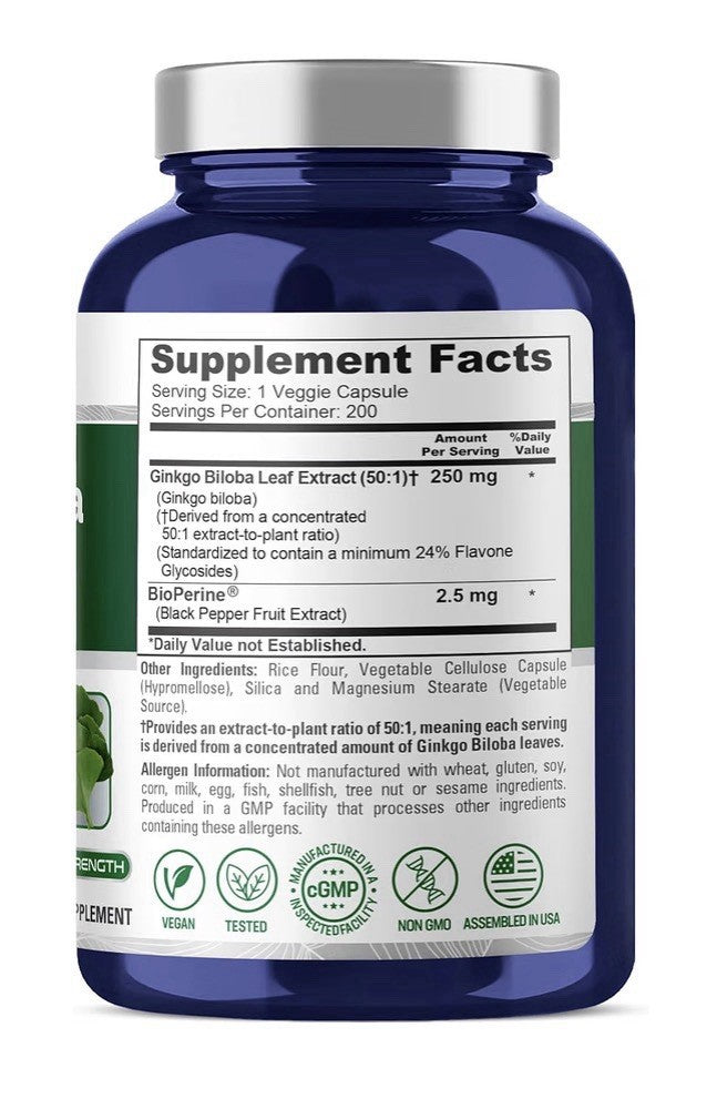 NusaPure Ginkgo Biloba 250 mg High Absorption With BioPerine 200 Capsules