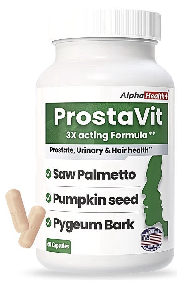 AlphaHealth+ Prostavit Prostate Support Urinary Bladder Hair Health 60 Capsules
