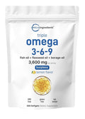 Micro Ingredients Triple Omega 3-6-9 3600mg Per Serving 300 Burpless Softgels