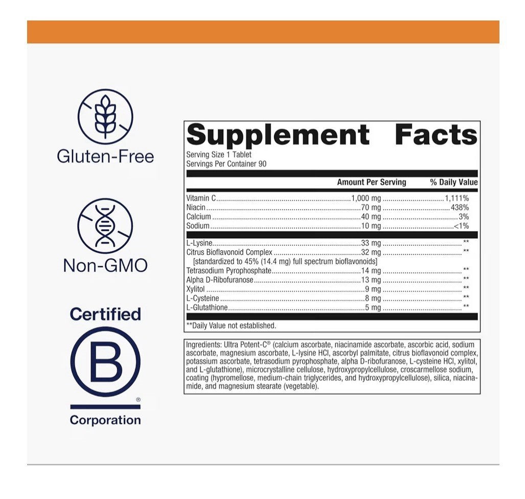 Metagenics Ultra Potent-C 1000 Vitamin C Immune Health Support Antioxidant 90cap