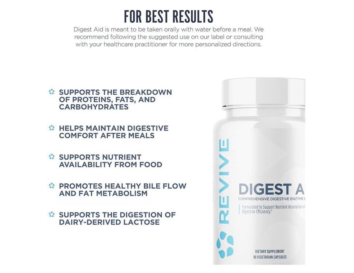 Revive Digest Aid Digestive Enzyme Blend Gut Support for Women & Men 3 Pack