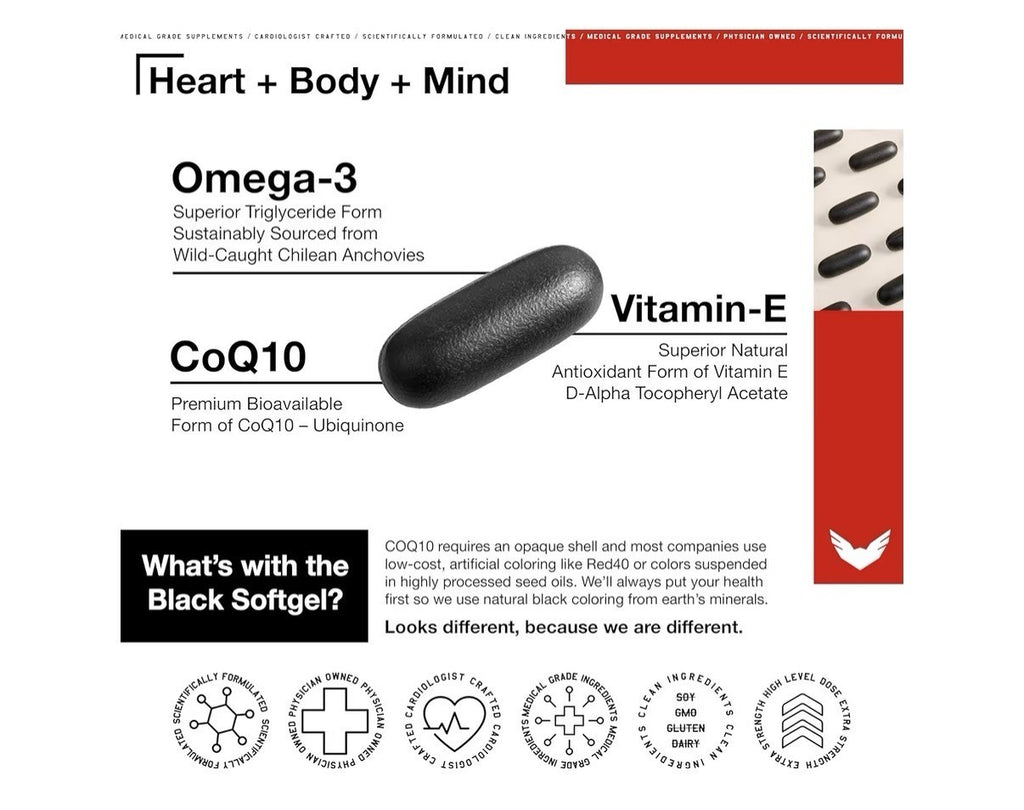 3 Pack High Level Science Omega-3 CoQ10 Vitamin E Heart Body Mind Health