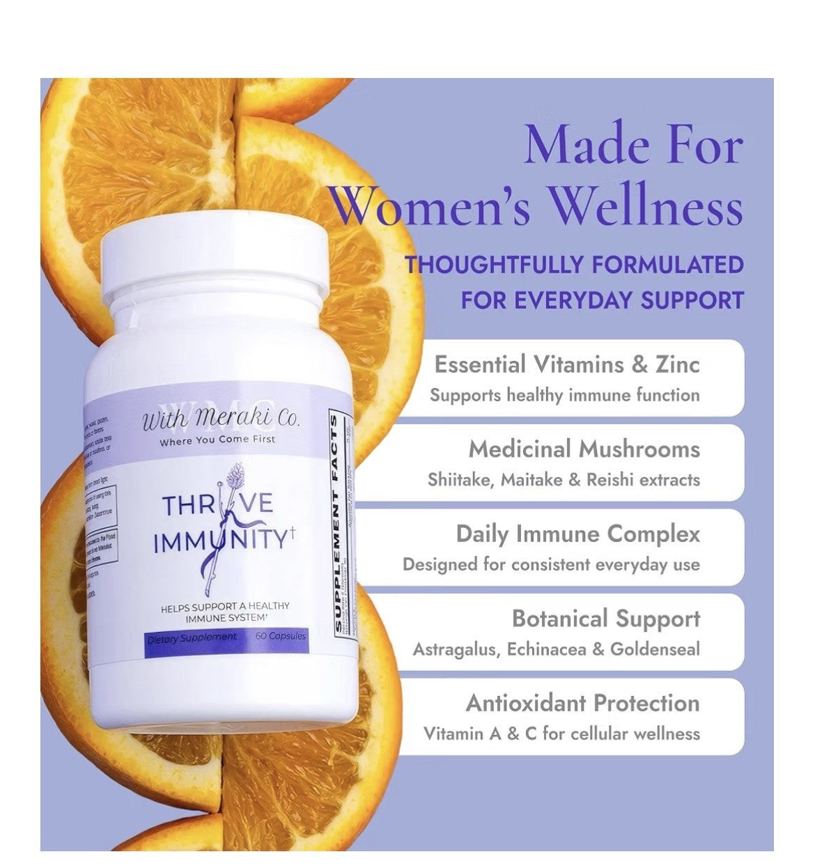 With Meraki Co. Thryve Immunity Probiotics for Women Healthy Immune System 60cap