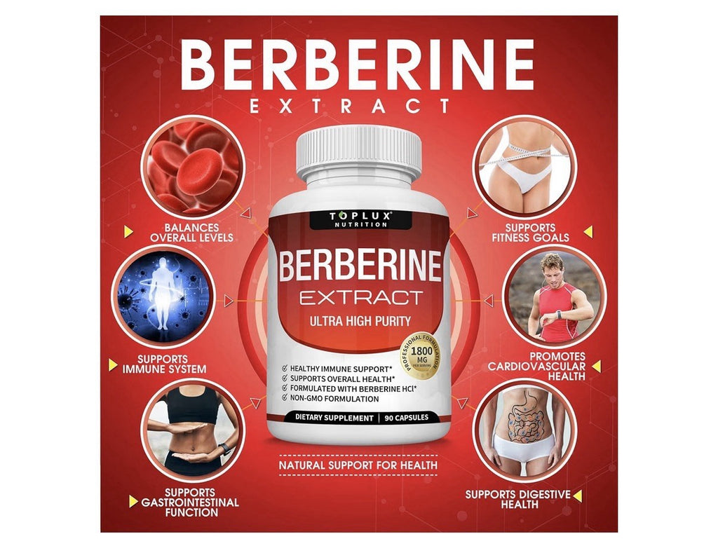 Toplux Berberine Extract 1800mg Ultra High Purity HCL 97% Purity 90 Capsules
