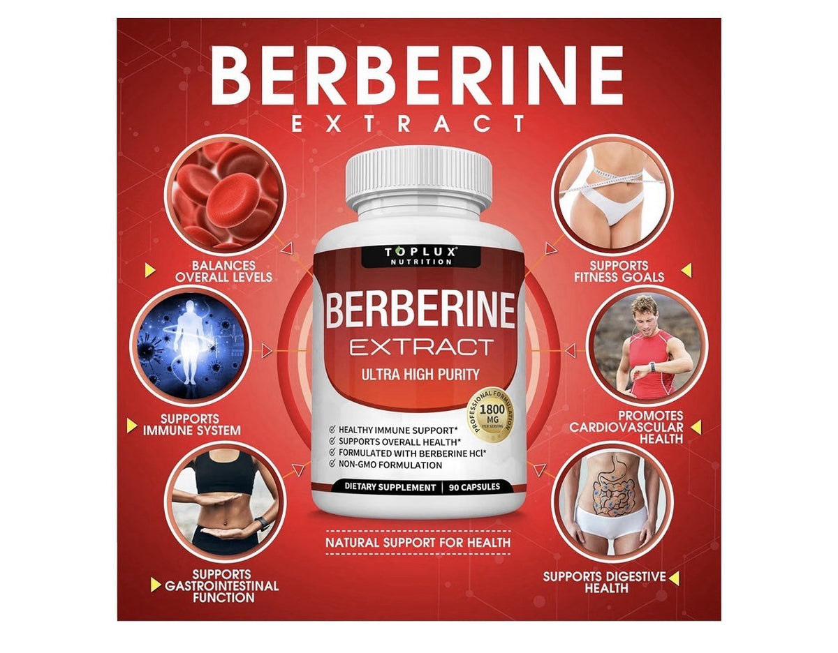 Toplux Berberine Extract 1800mg Ultra High Purity HCL 97% Purity 90 Capsules