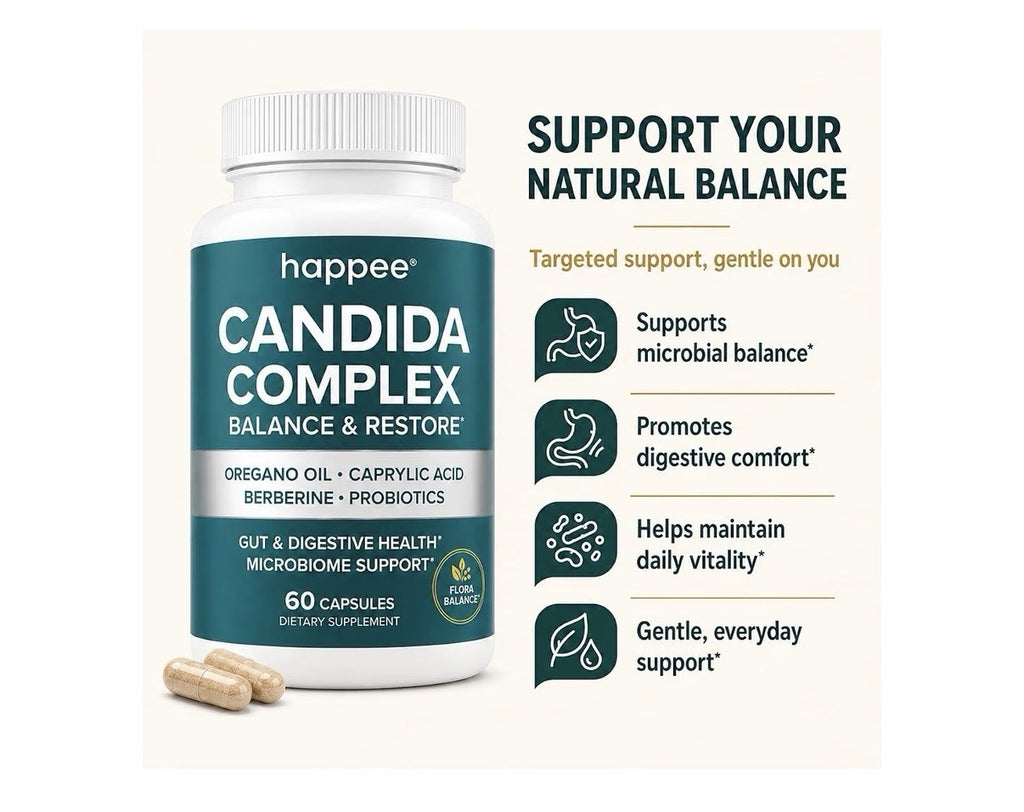 Happee Candida Complex Balance & Restore Gut Digestive Health Microbiome Support