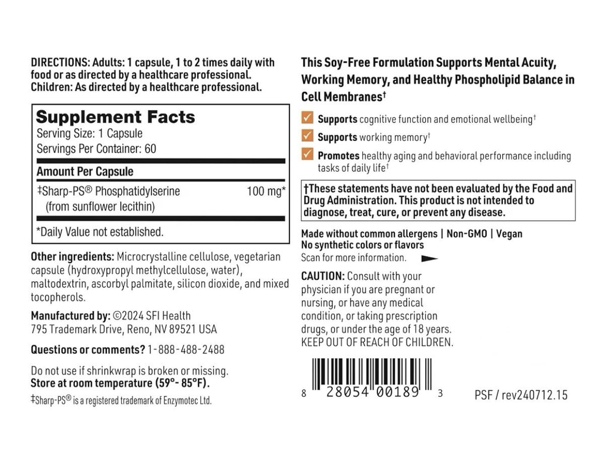 SFI Health SeraBella Support Brain Function Mental Clarity Memory Cognitive 60ca
