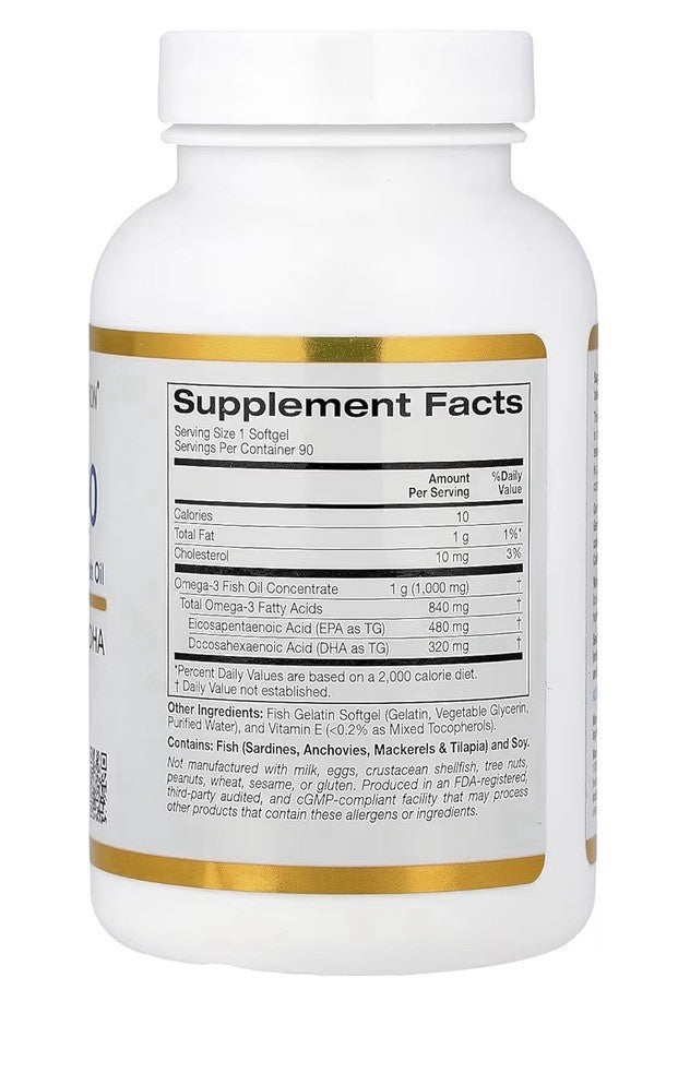 California Gold Nutrition Omega 800 Ultra Concentrated Omega3 Fish Oil 90softgel