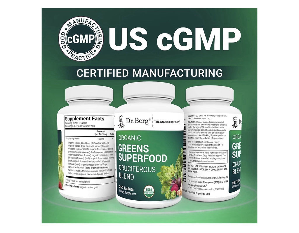 Dr. Berg Greens Superfood Cruciferous Blend Vegetable 250 Tablets Super Greens