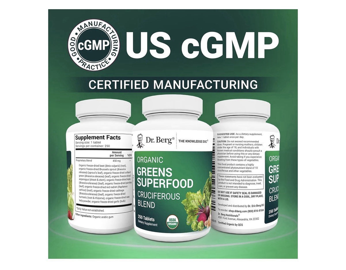 Dr. Berg Greens Superfood Cruciferous Blend Vegetable 250 Tablets Super Greens