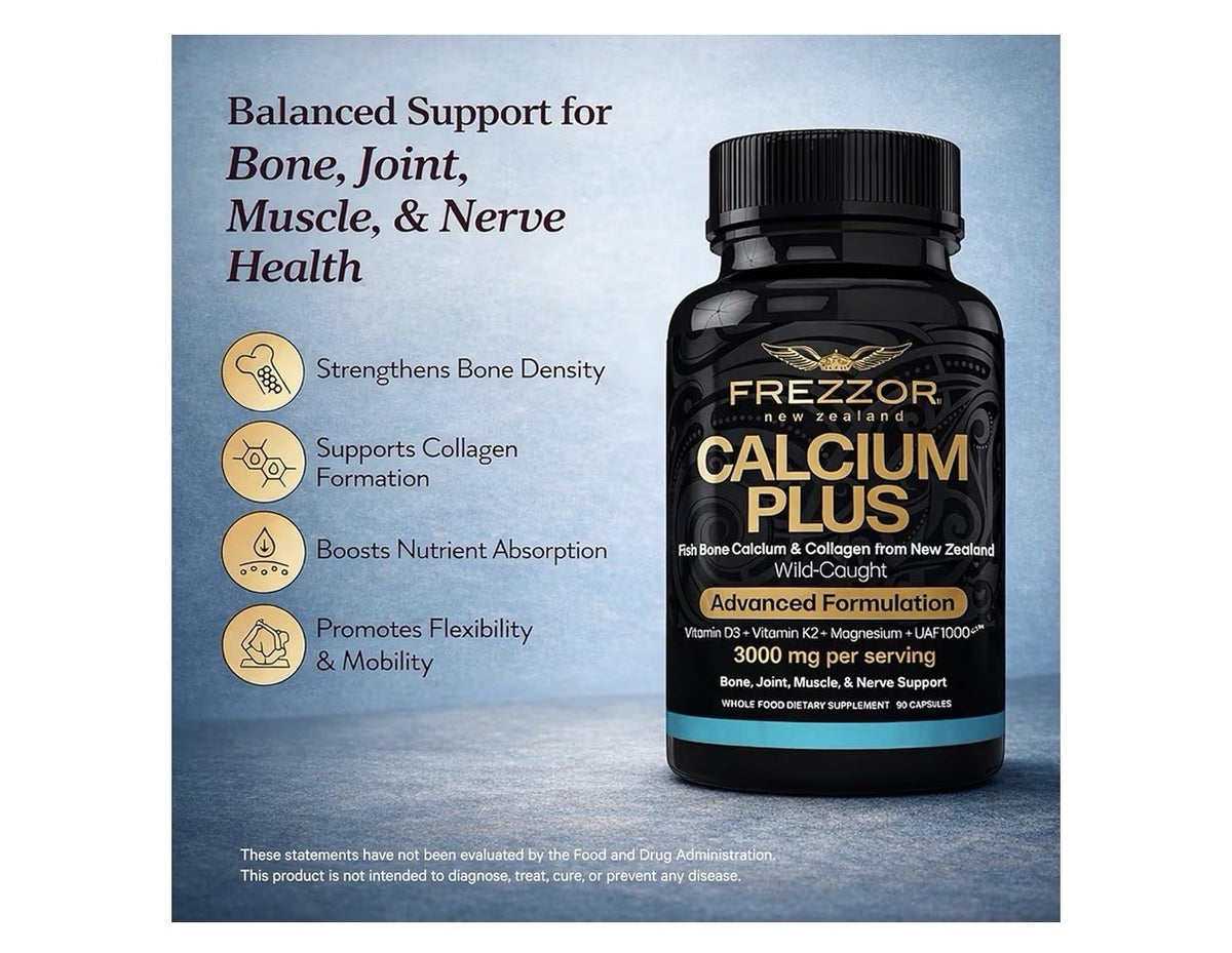 FREZZOR Calcium Plus New Zealand Bone Joint Muscle Nerve Support 90 Capsules