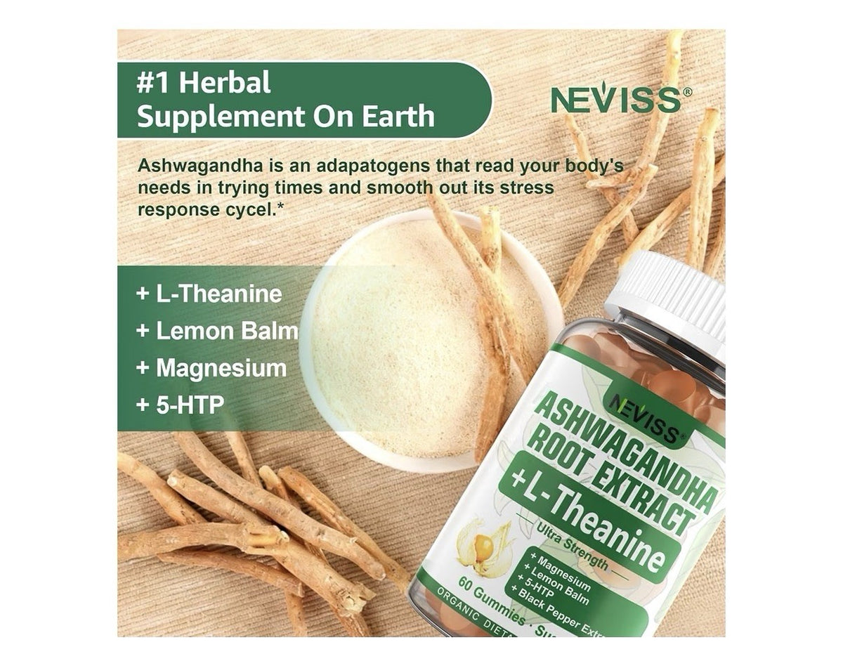 NEVISS Ashwagandha Root Extract Gummies with L-Theanine Calm Relaxation 60gumies