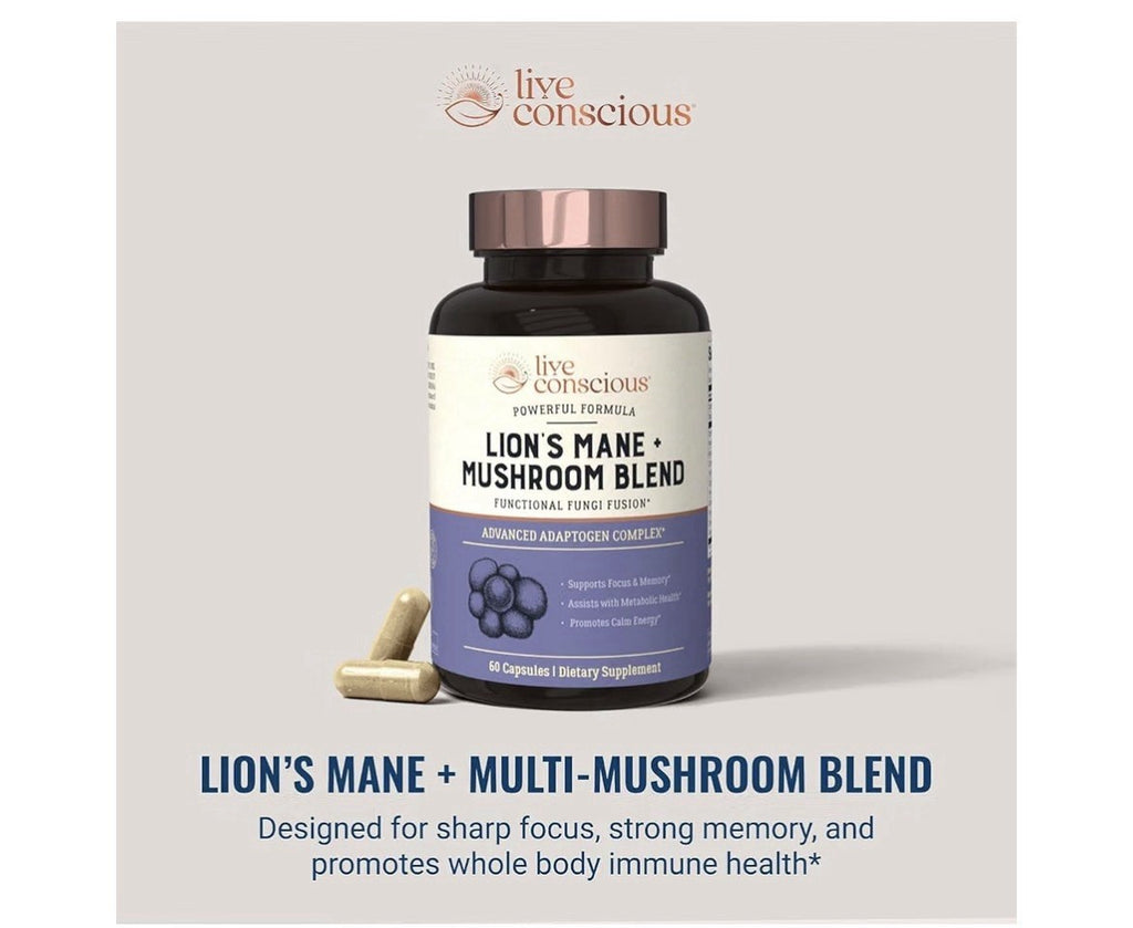 Live Conscious Lion’s Mane Mushroom Blend Brain Focus Memory Calm Energy 2 Pack
