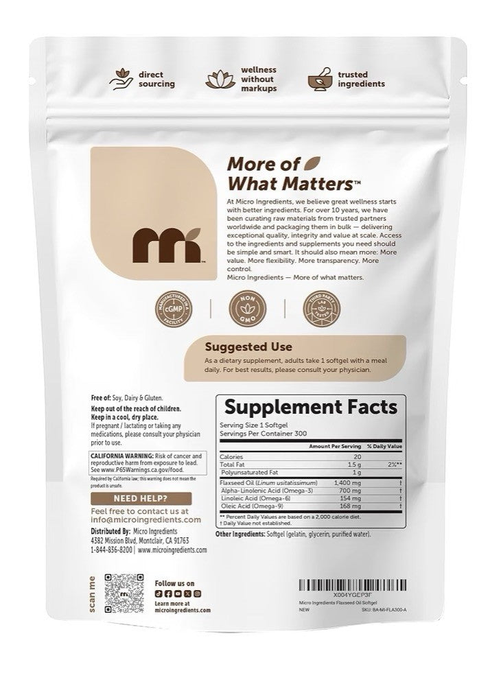 Micro Ingredients Flaxseed Oil 1 400mg Per Serving Omega 3&6&9      300 Softgels
