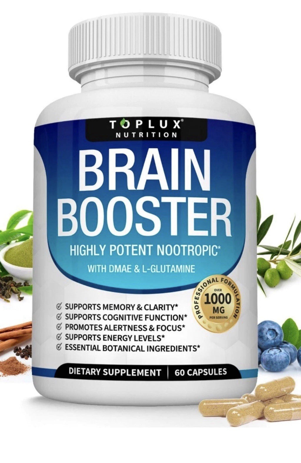 Toplux Brain Booster Highly Potent Nootropic Memory Clarity Cognitive 60 Capsule
