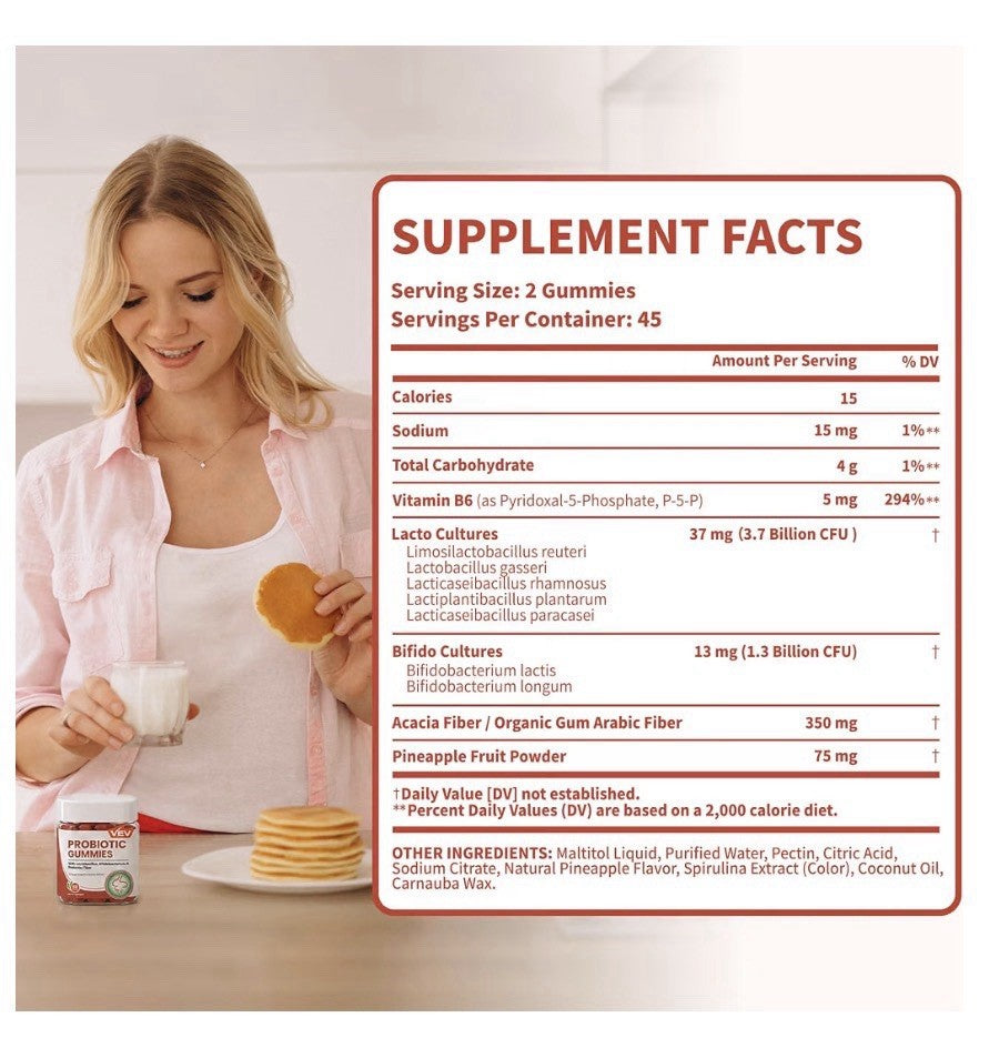 VEV Probiotic Gummies Supports Digestive Gut Flora Wellness For Women 90Gummuies