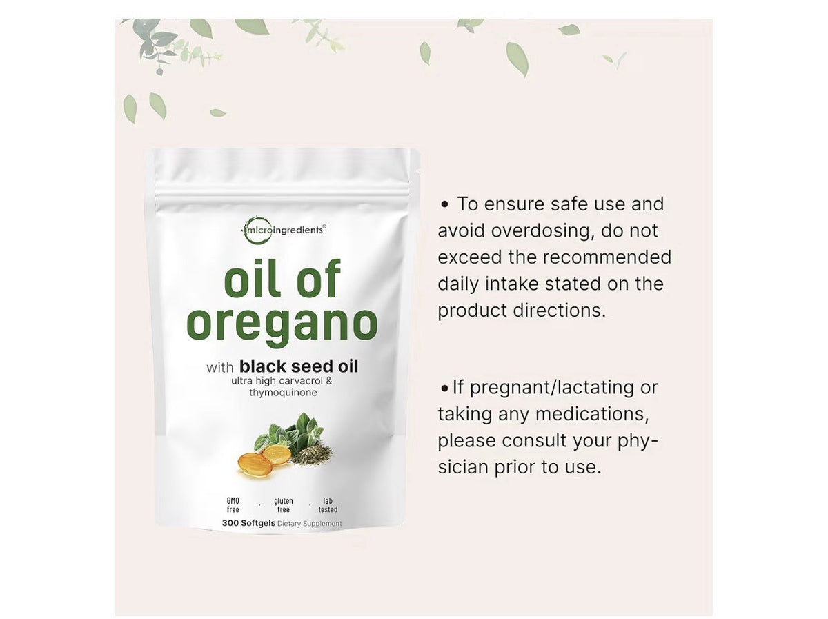 Micro Ingredients Oil of Oregano Herbal Extract With Black Seed Oil 300 Softgels