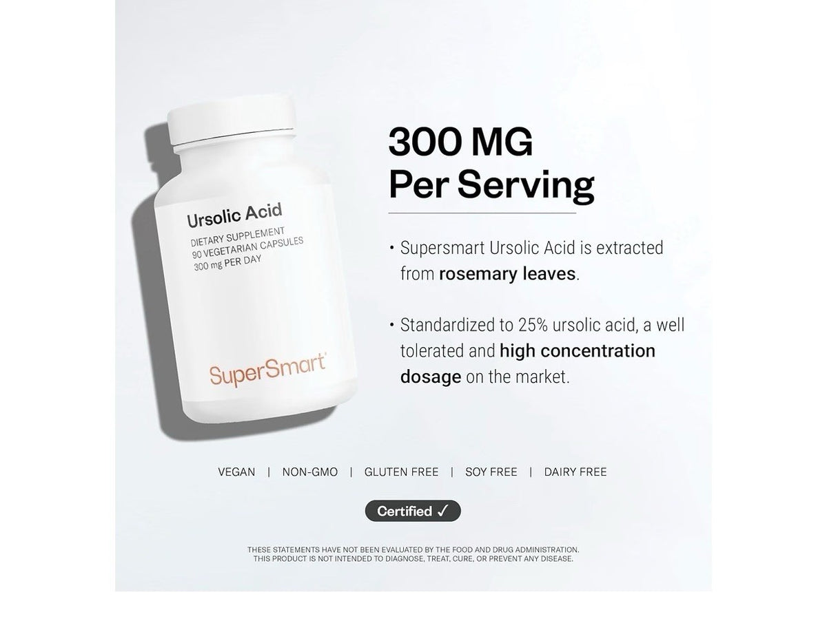 Supersmart Ursolic Acid 300mg per Day 90 Vegetarian Capsules Dietary Supplement