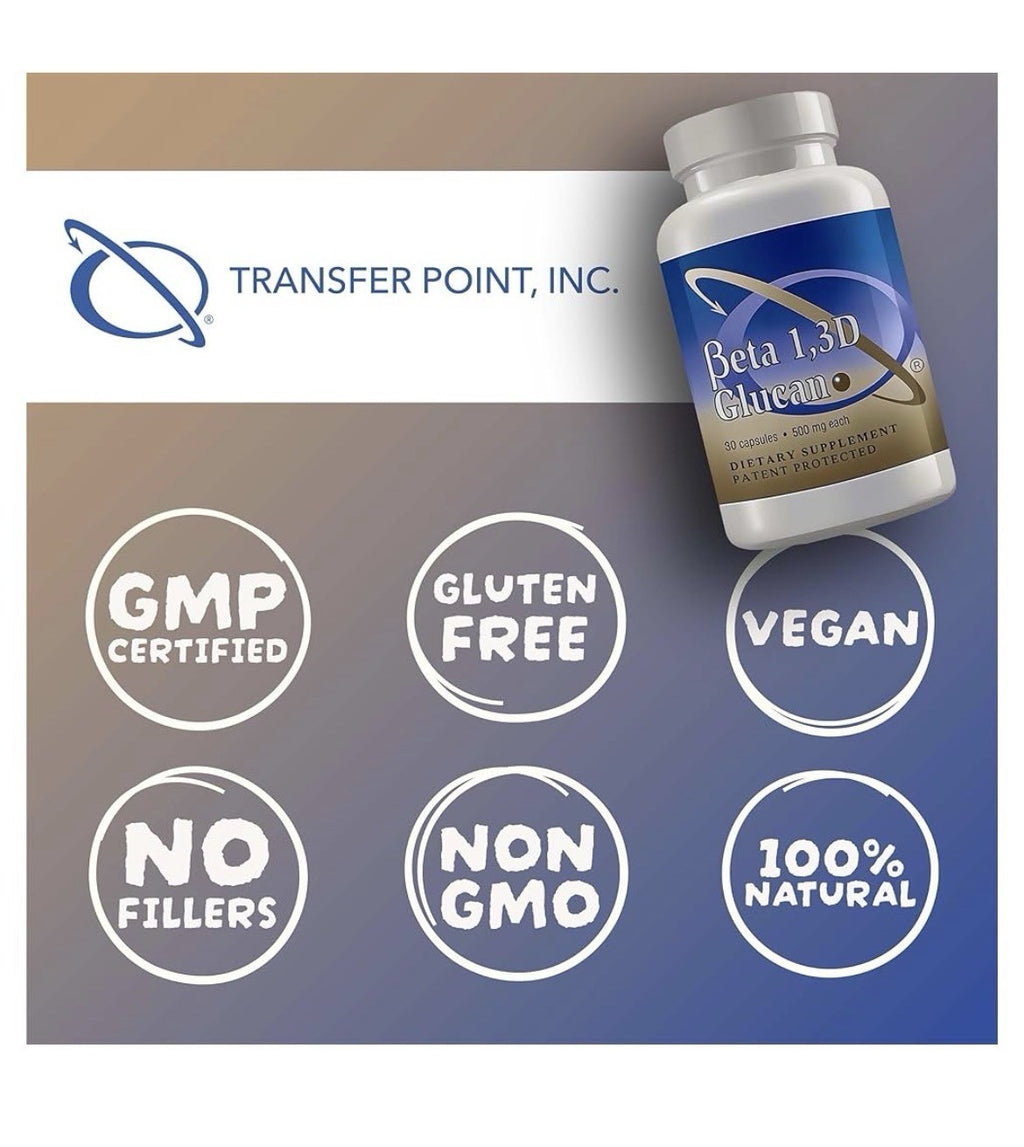 Transfer Point Beta 1,3D Glucan Immune Support 500 mg Dietary Supplement 30 Caps