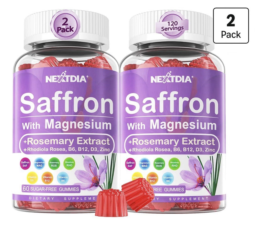 2 Pack Nextdia Saffron with Magnesium + Rosemary Extract 4 Months Supply Gummies