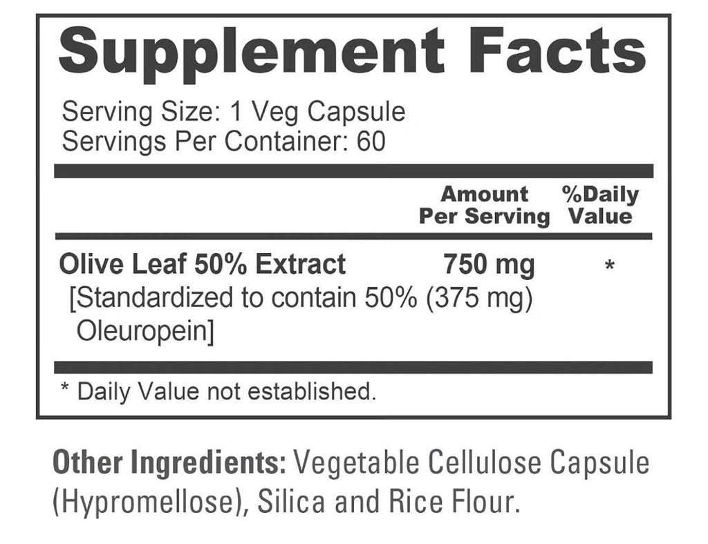 NusaPure Olive Leaf 50% Oleuropein 750mg Per Capsule 60 Capsules 60 Servings