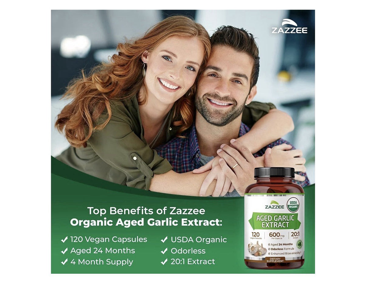 Zazzee Organic Aged Garlic Extract Aged 24 Months Immune Circulation 120capsules