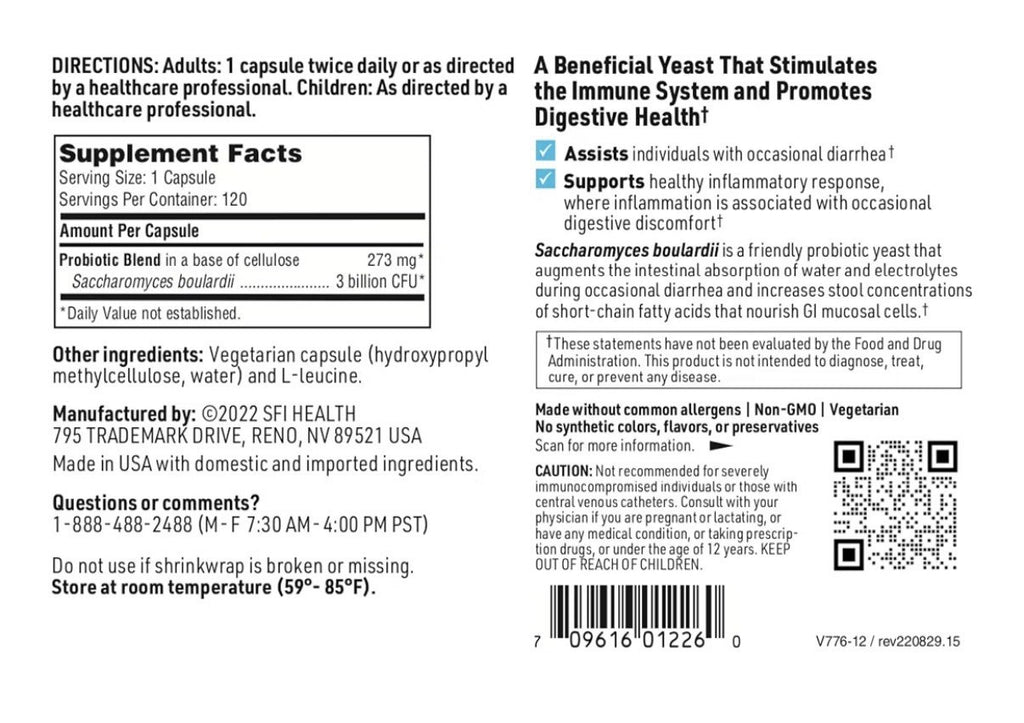 SFI Health THER-BIOTIC Saccharomyces Boulardii Probiotic Yeast Formula 120 Caps